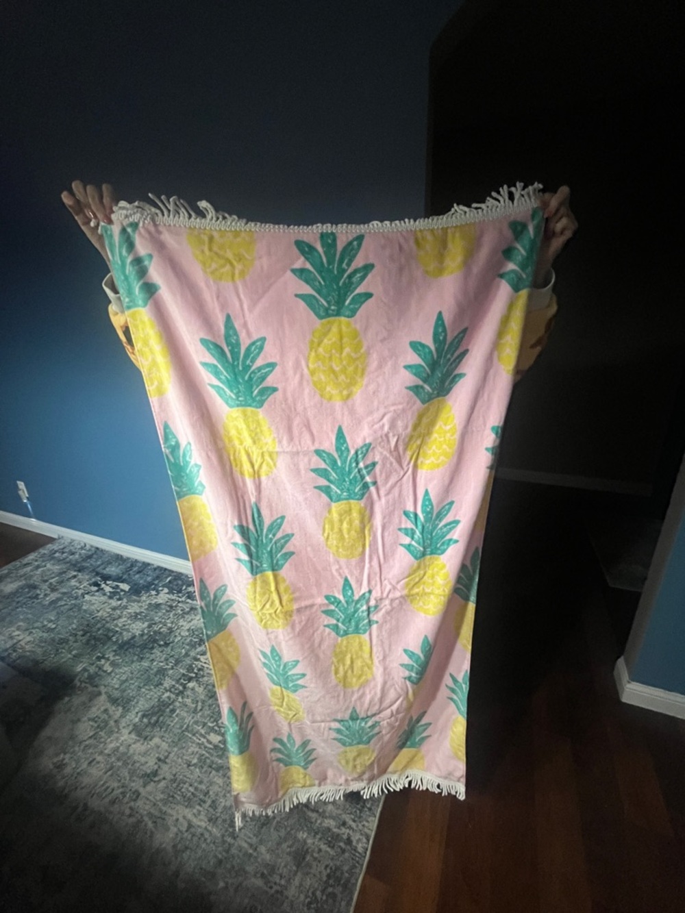 Pink Pineapple Print Fringe Beach Towel